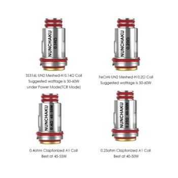 Uwell Replacement Coils (0.2ohm & 0.25ohm & 0.4ohm & 0.14ohm) for Nunchaku,Nunchaku 2 Tank Atomizer (4pcs/Pack)
