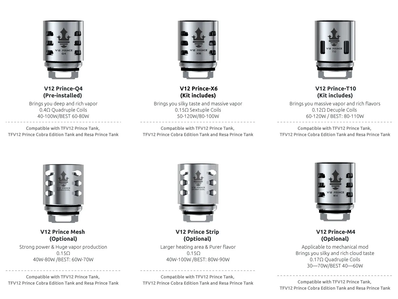 Smok V12 Prince Coil for X-priv kit, TFV12 Prince Tank, Stick Prince Kit(3pcs/pack) 1