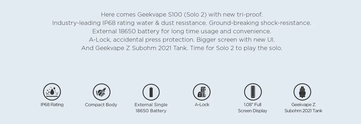 Geekvape S100 (Aegis Solo 2) Box Mod Kit with Z Sub Ohm 2021 Tank Atomizer 5.5ml 3