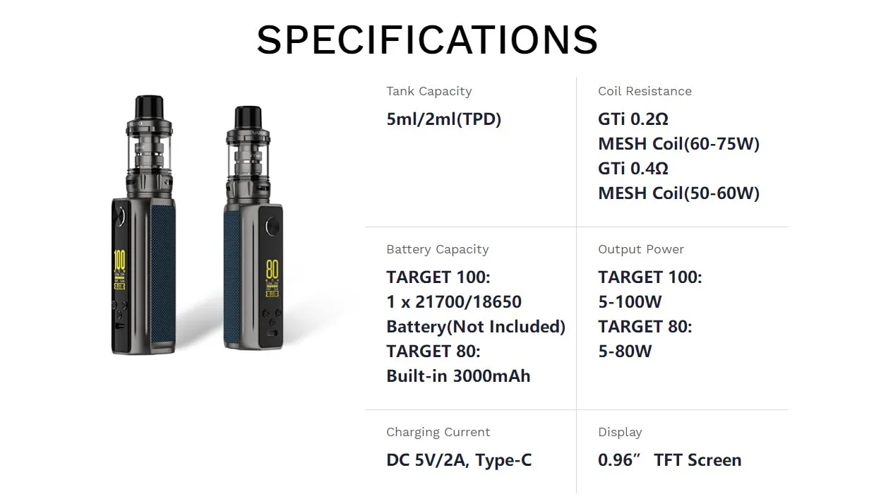 Vaporesso Target 80 Mod Kit with iTANK 2 Atomizer 3000mAh 5ml 9