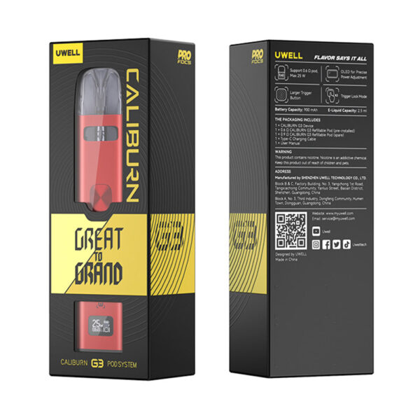 Uwell Caliburn G3 Pod System Kit 900mAh 2.5ml / 2ml - Image 6