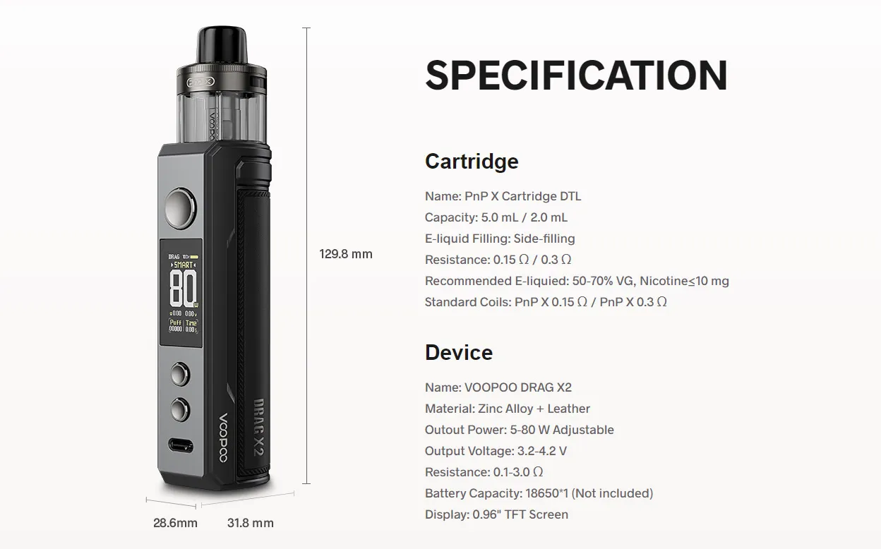 Voopoo Drag X2 80W Box Mod Kit with PnP X Cartridge DTL 5ml 15
