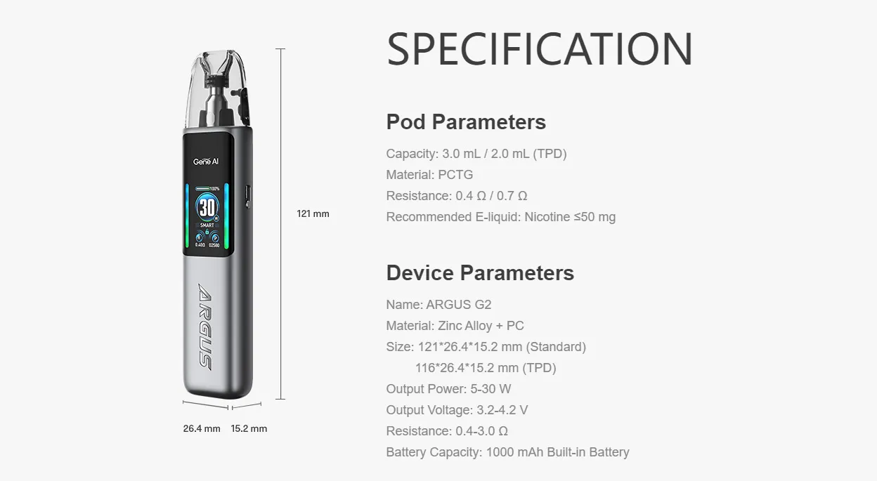 VOOPOO Argus G2 Pod System Kit 1000mAh 3ml 5