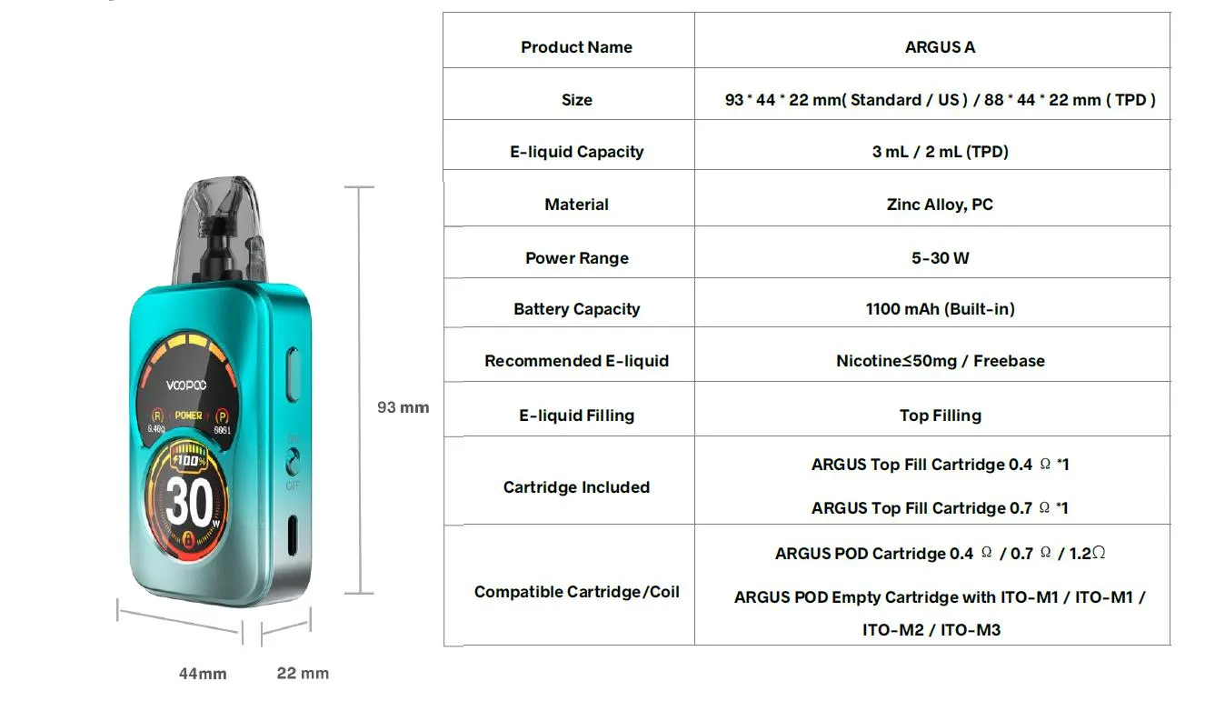 VOOPOO Argus A Pod System Kit 1100mAh 3ml 2