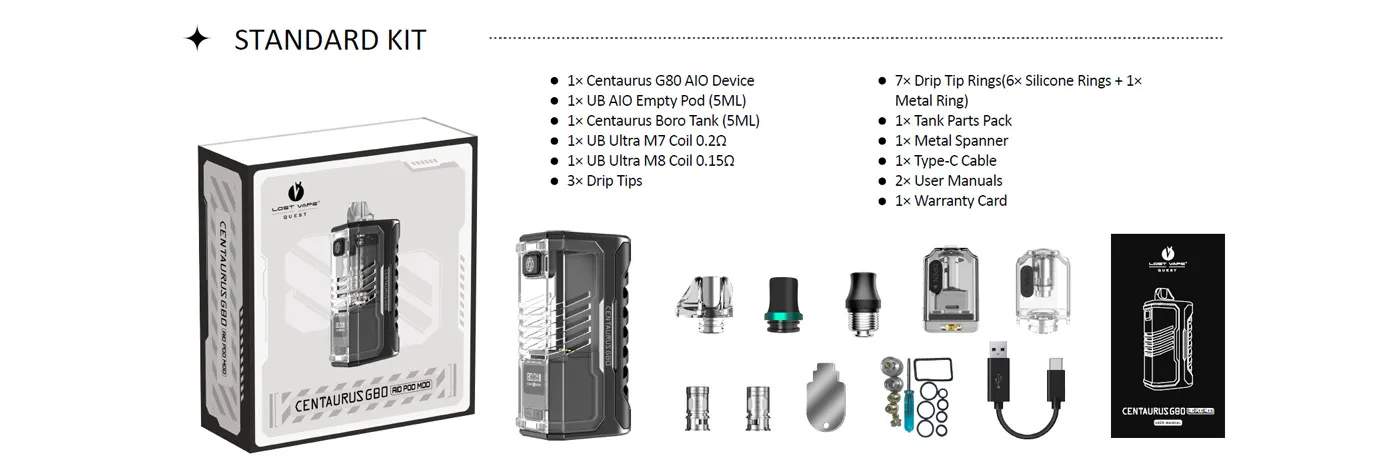 Lost Vape Centaurus G80s AIO Pod Mod Kit 5ml 3