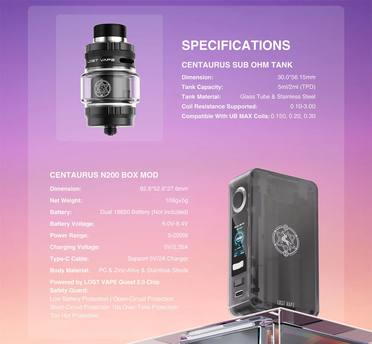 Lost Vape Centaurus N200 Mod Kit with Centaurus Sub Ohm Tank 5ml 13