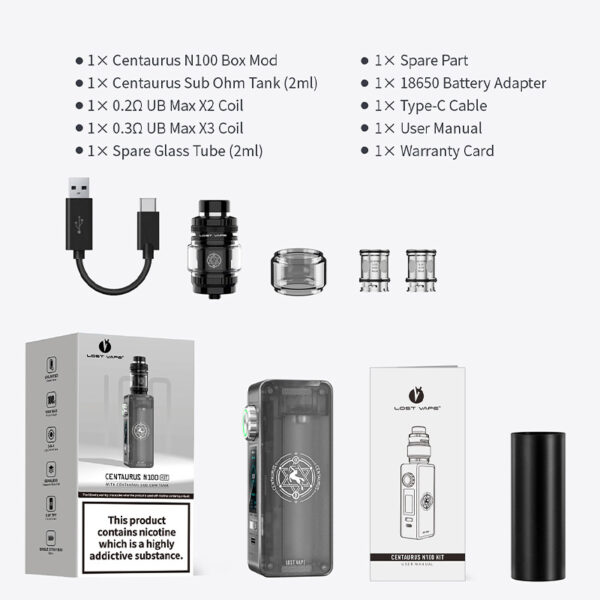 Lost Vape Centaurus N100 Mod Kit with Centaurus Sub Ohm Tank 5ml - Image 7