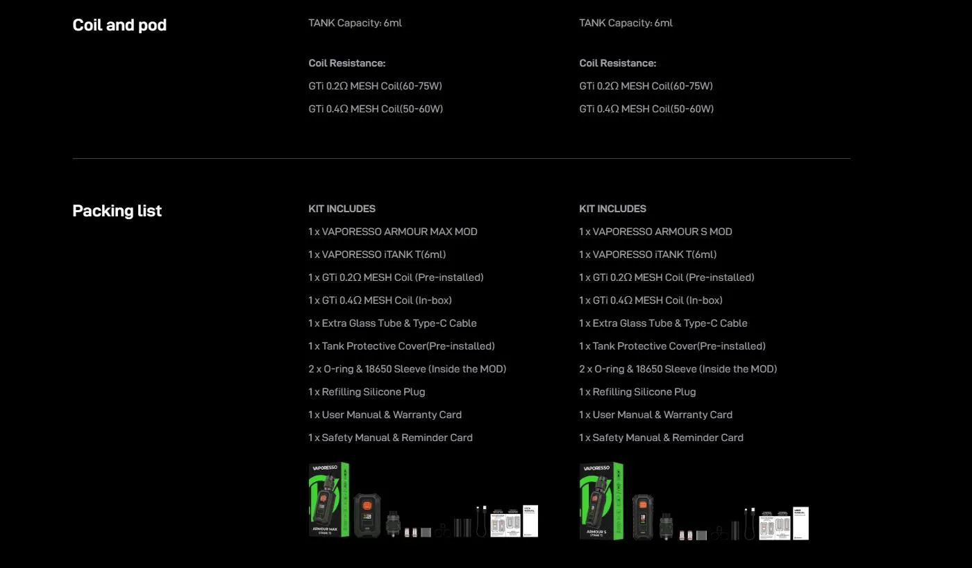 Vaporesso Armour S 100W Mod Kit with iTank T Atomizer 6ml 15