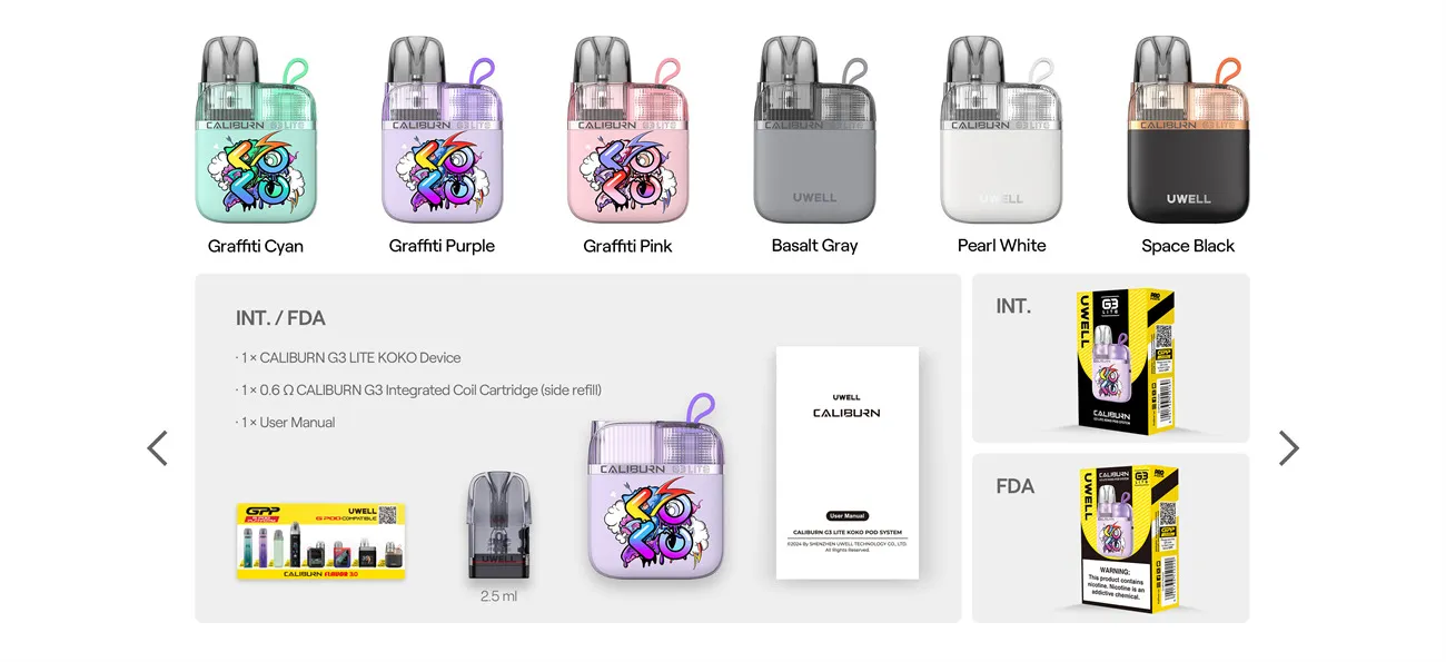 Uwell Caliburn G3 Lite KOKO Pod System Kit 1200mAh 2.5ml (Max 25W) 8