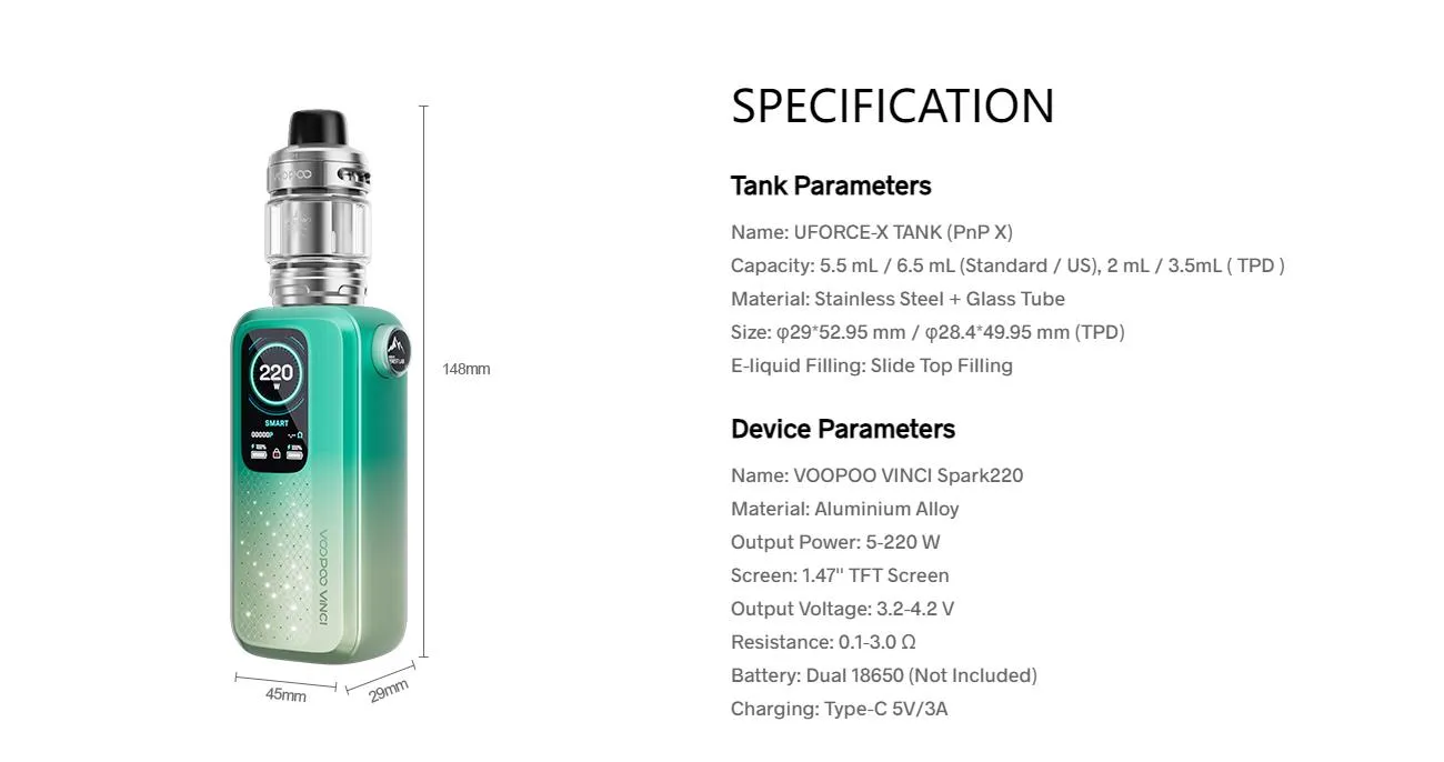VOOPOO VINCI Spark220 Box Mod Kit with Uforce-X Tank 6.5ml 19