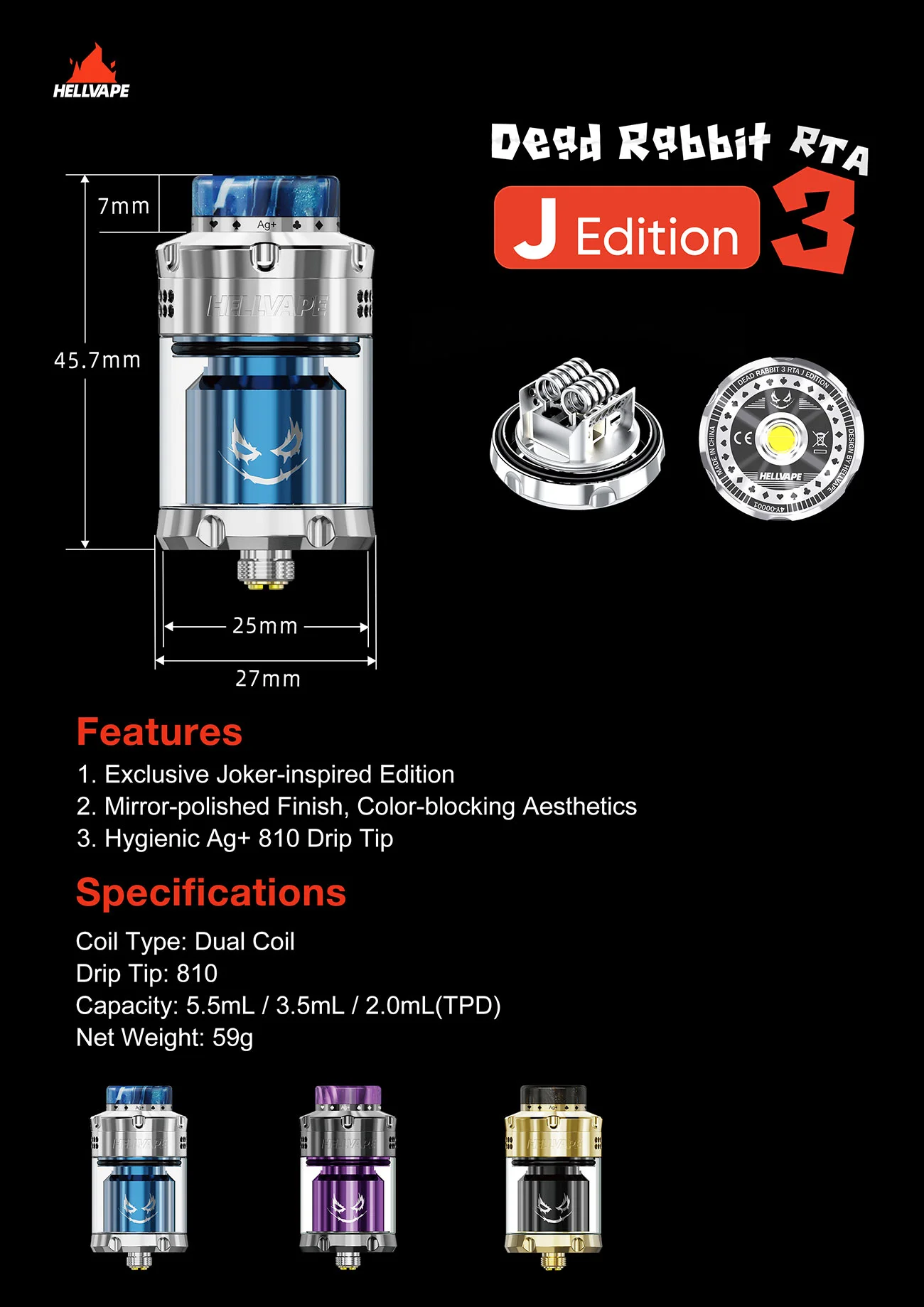 Hellvape Dead Rabbit 3 RTA Atomzer Joker Edition 5.5ml (25mm) 5