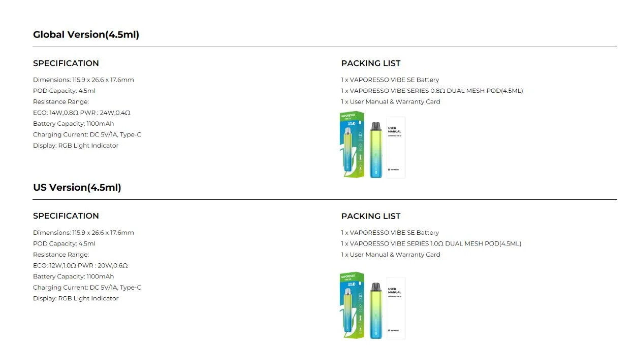 Vaporesso Vibe SE Pod System 1100mAh 4.5ml 13
