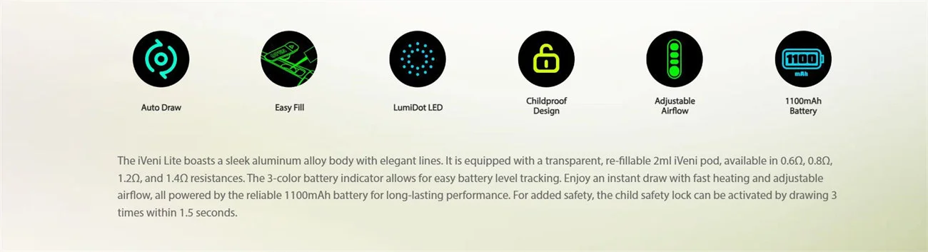 Eleaf iVeni Lite Pod System Kit 1100mAh (Max 20W) 2ml 3