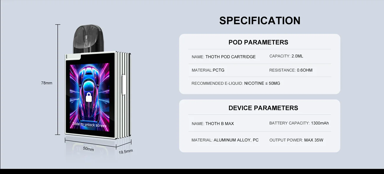Kumiho THOTH B Max Touch Screen Pod System Kit 1300mAh 2ml 11