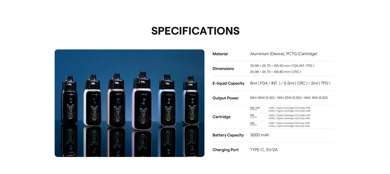 Uwell Typhos Pro Pod System Kit 3000mAh 6ml (Max 45W) 11
